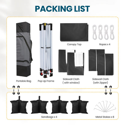 Opvouwbaar Paviljoen – Partytent – Tuinpaviljoen – Marktstand – Schaduwdoek – Waterdicht – Verstelbaar Frame - Zwart