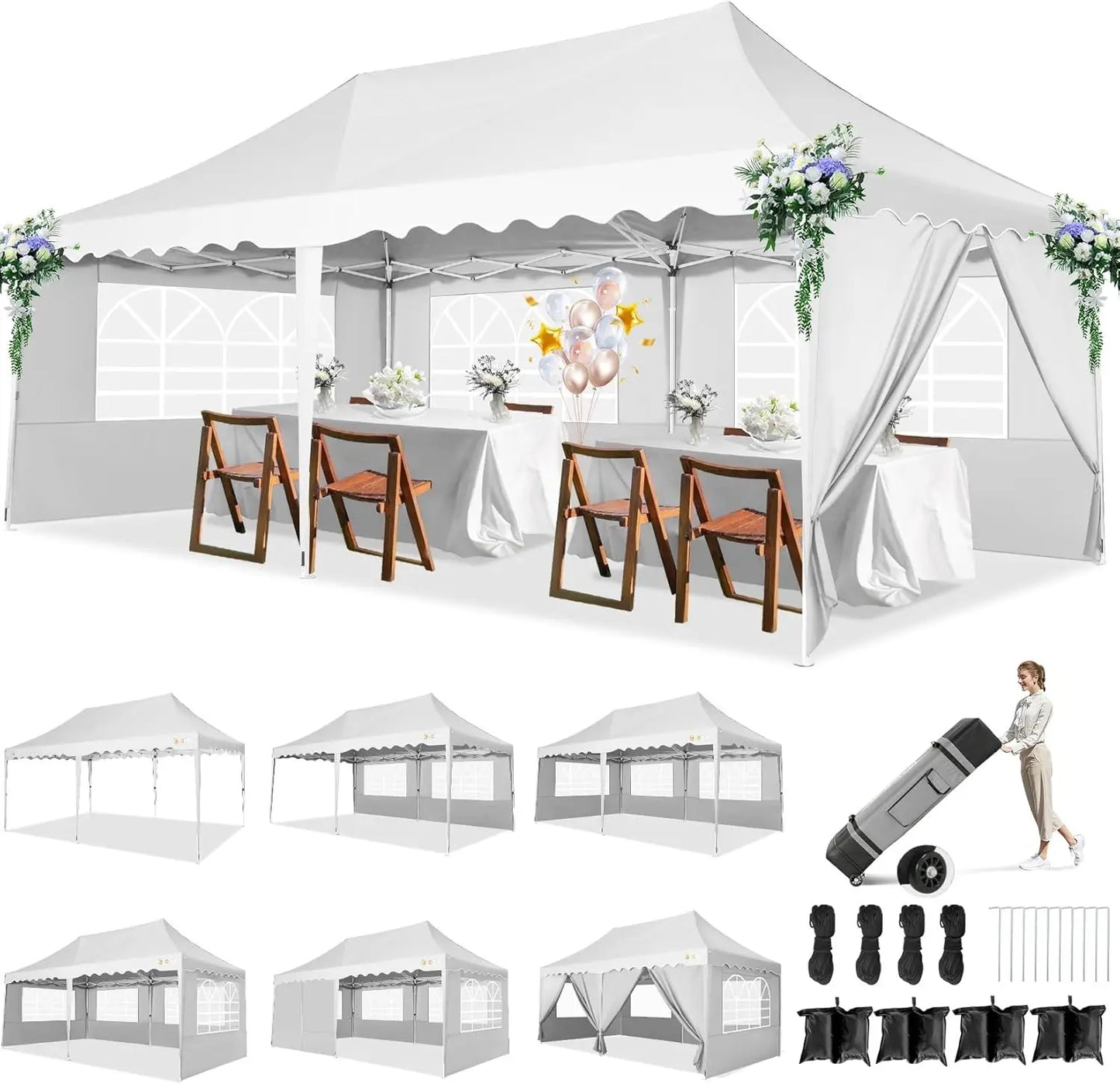Partytent – Tuinpaviljoen – Evenemententent – Overkapping – 3x6 Meter – Staalframe – Waterdicht Met Zijwanden - Wit