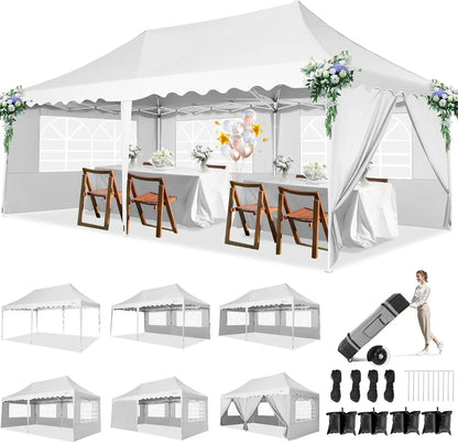 Partytent – Tuinpaviljoen – Evenemententent – Overkapping – 3x6 Meter – Staalframe – Waterdicht Met Zijwanden - Wit