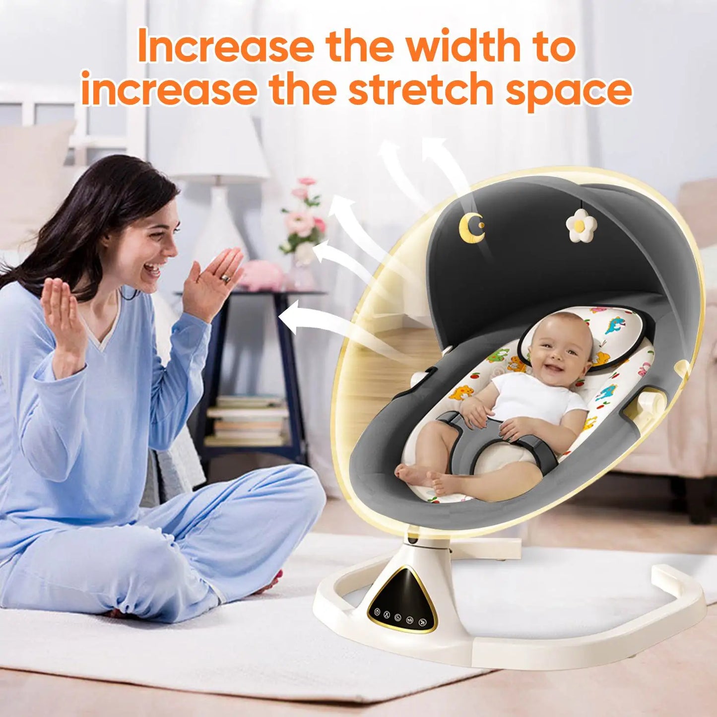 Wiegstoel voor Baby's - Elektrische Wipstoel - Babybedje - Wipstoel  - Elektrische Schommelstoel  - Babyschommel- Baby Swing - Kinderstoel - Automatisch Schommelstoeltje met Afstandsbediening en 5-Puntsgordel - Bluetooth - Grijs