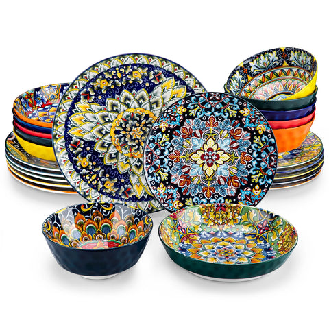 Tableware - Tableware set - 24 pieces - Ceramic - Stoneware - With dinner/dessert plate - Breakfast cereals - Pasta bowl - Bohemian style