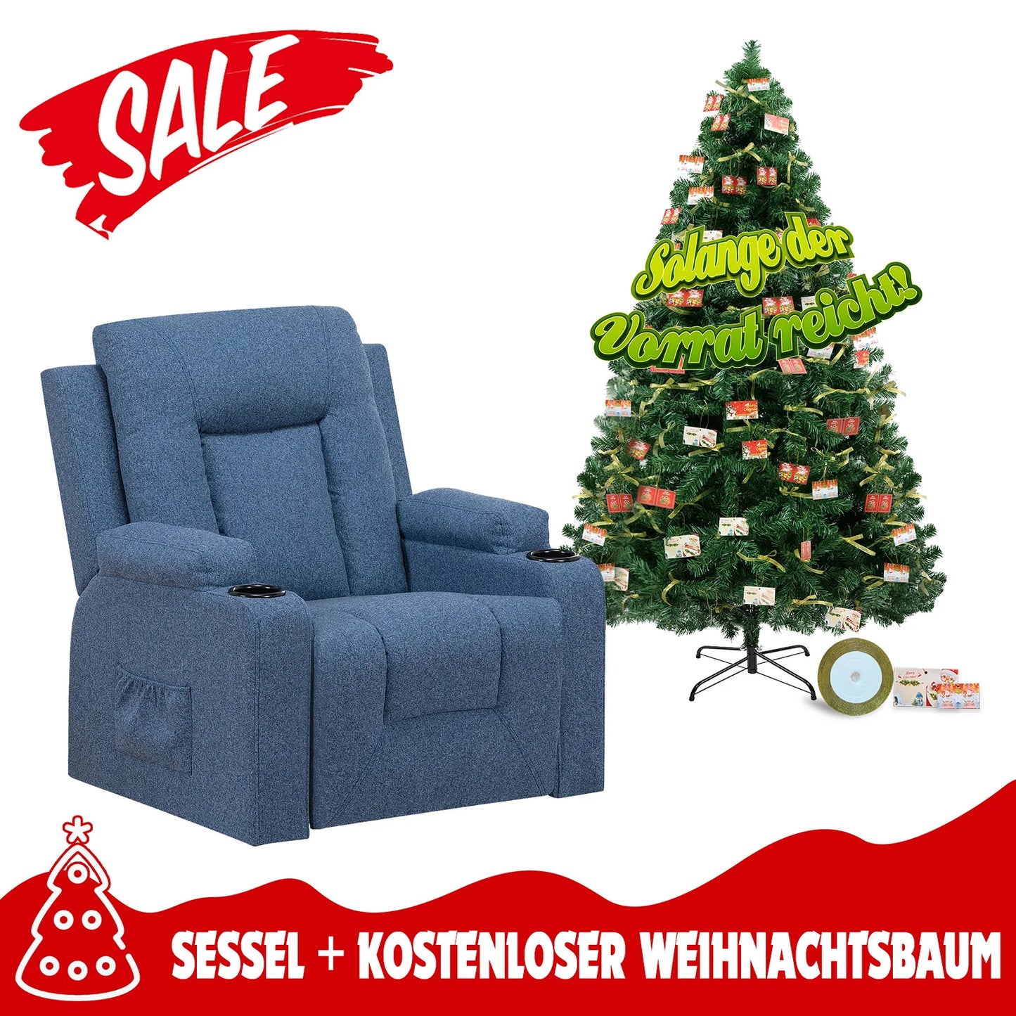 Relaxfauteuil – Relaxstoel – Verstelbare Fauteuil – TV Stoel – Lounge Fauteuil – Ergonomisch Comfort – Inclusief Kunstkerstboom Met Stabiele Metalen Voet