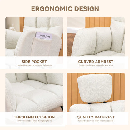 Schommelstoel – Schommelstoel Voor Binnen – Relaxstoel – Woonkamerstoel – Kinderkamerstoel – Ergonomisch Design – Metalen Frame - Beige - QUORE