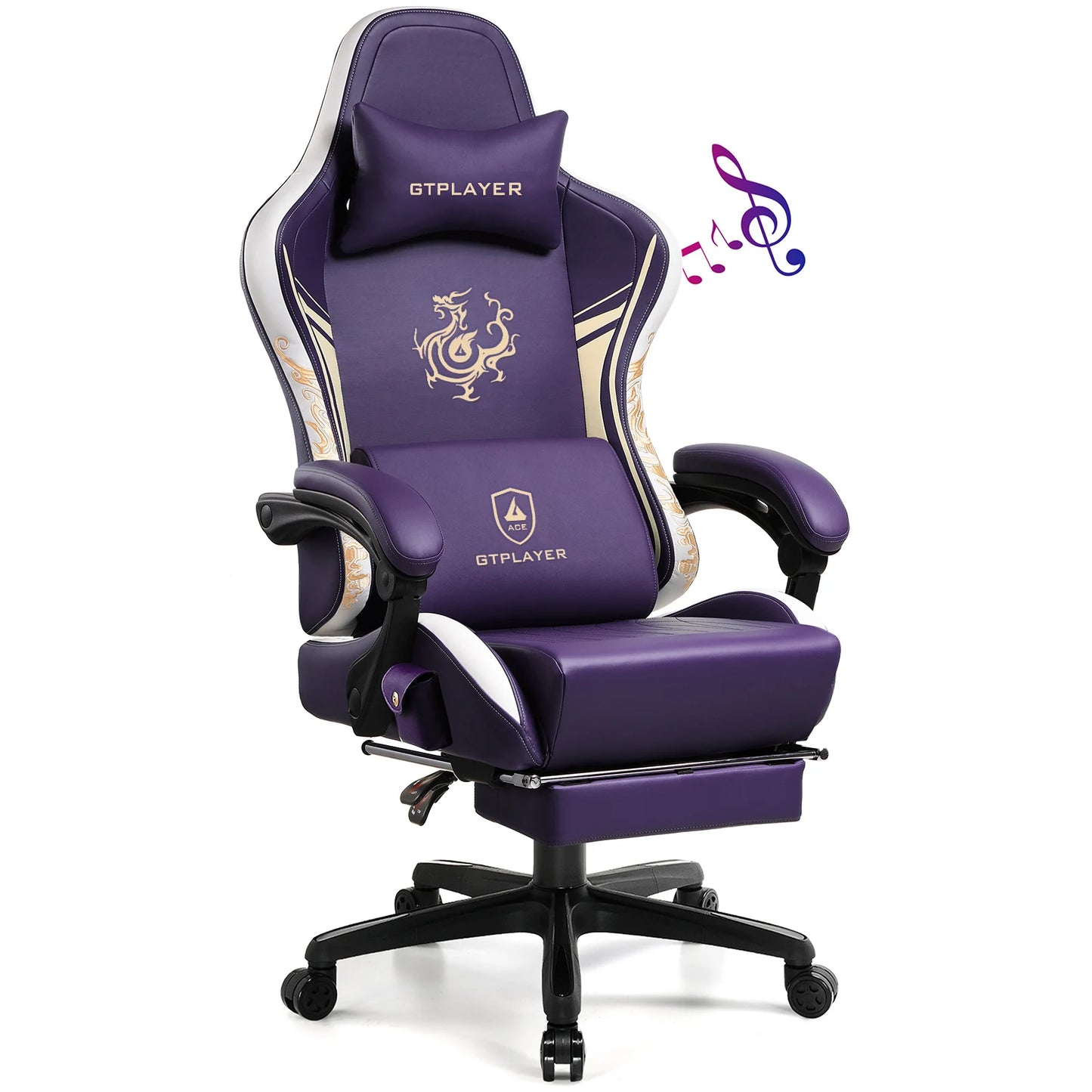 Gamingstoel – Gamerstoel – Bureaustoel – Office Chair – Computertoel – Bluetooth 5.1 Speakers – Verstelbare Rugleuning 150° – Paars – PU Leer