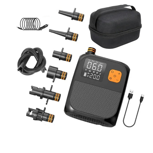 Luchtpomp - Luchtcompressor - Elektrische Fietspomp - Draagbare Digitale Elektrische Luchtpomp - 80W - Oplaadbare 8000mAh Batterij - LED Verlichting, Voor Opblaasmaterialen - Zwart - QUORE