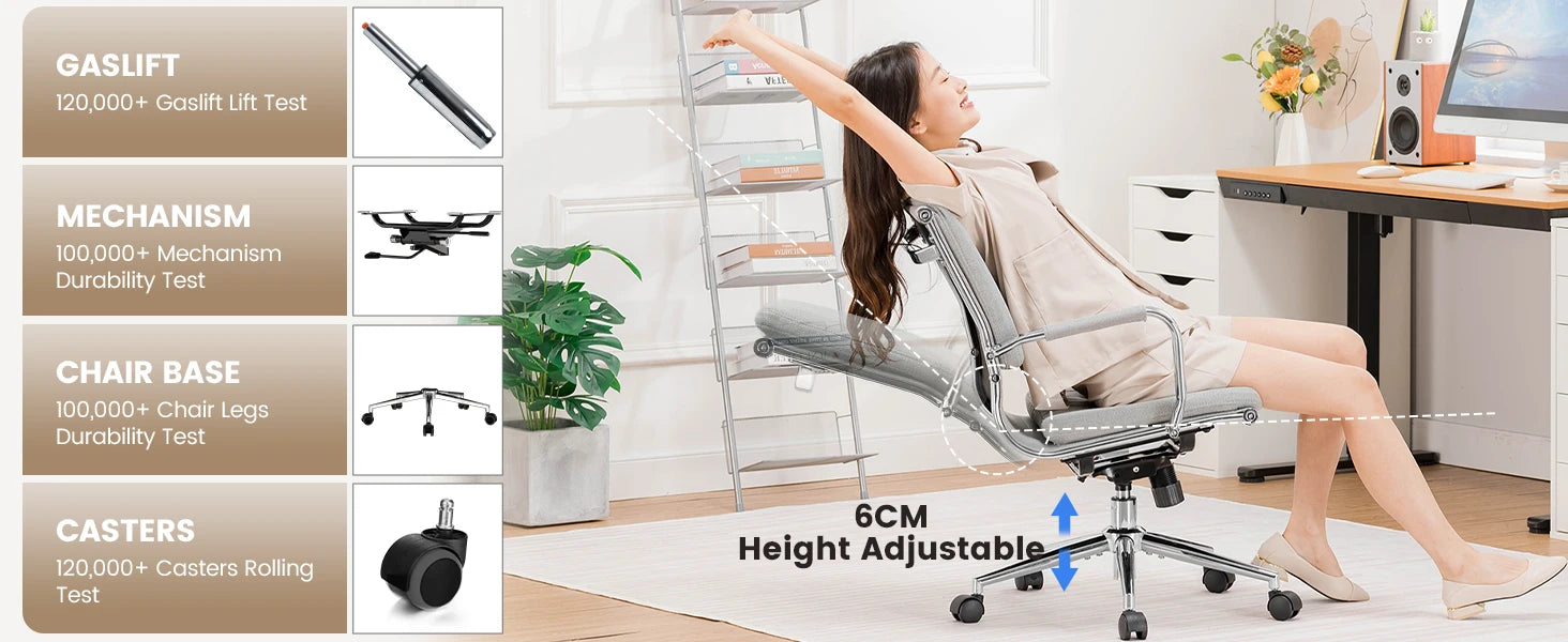 Bureaustoel – Ergonomische Bureaustoel – Werkstoel – Kantoorstoel – Stoel Met Ademend Textiel – In Hoogte Verstelbaar – Schommelbaar Tot 130° - 49 x 49 x 105 cm - Grijs - QUORE