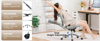 Bureaustoel – Ergonomische Bureaustoel – Werkstoel – Kantoorstoel – Stoel Met Ademend Textiel – In Hoogte Verstelbaar – Schommelbaar Tot 130° - 49 x 49 x 105 cm - Grijs - QUORE