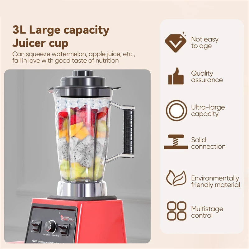 Elektrische Blender - Keukenmachine - Blender - 3-in-1 - 9500W - Krachtige Blender - 38,000 RPM - 220V - Meertrapsregeling - Comfortabele Grip