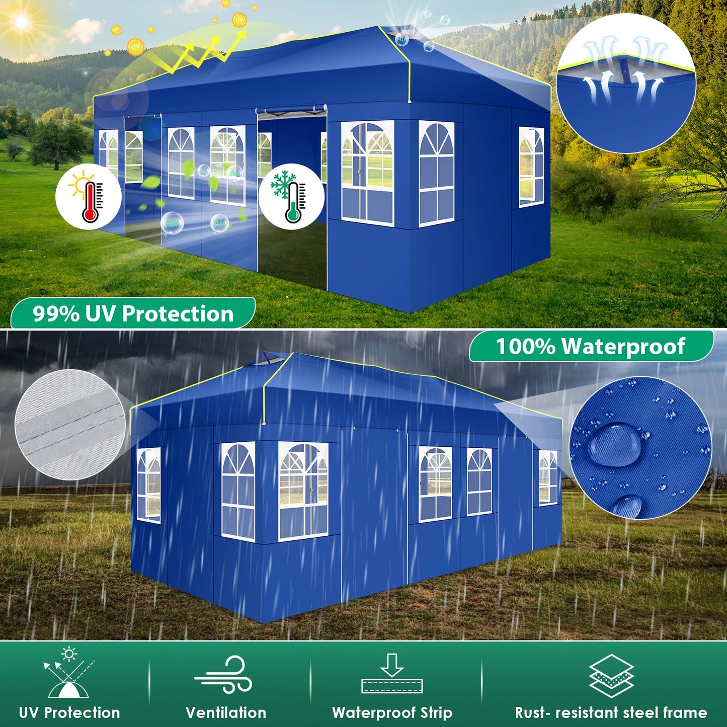 Partytent – Opvouwbare Tent – Buiten Tent – Tuin Tent – 3x6 Meter – Waterdicht – UV-Bestendig - Blauw