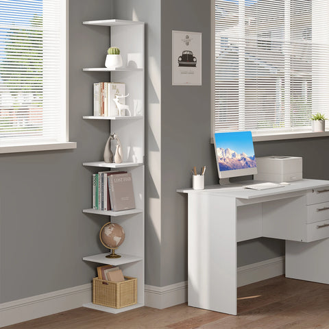 Freestanding Bookcase - Storage Cabinet - Storage Rack - High Shelf Cabinet - Standing Cabinet - 7 Levels - Flexible Layout - Durable &amp; Sturdy - 30x189.5x28cm - White