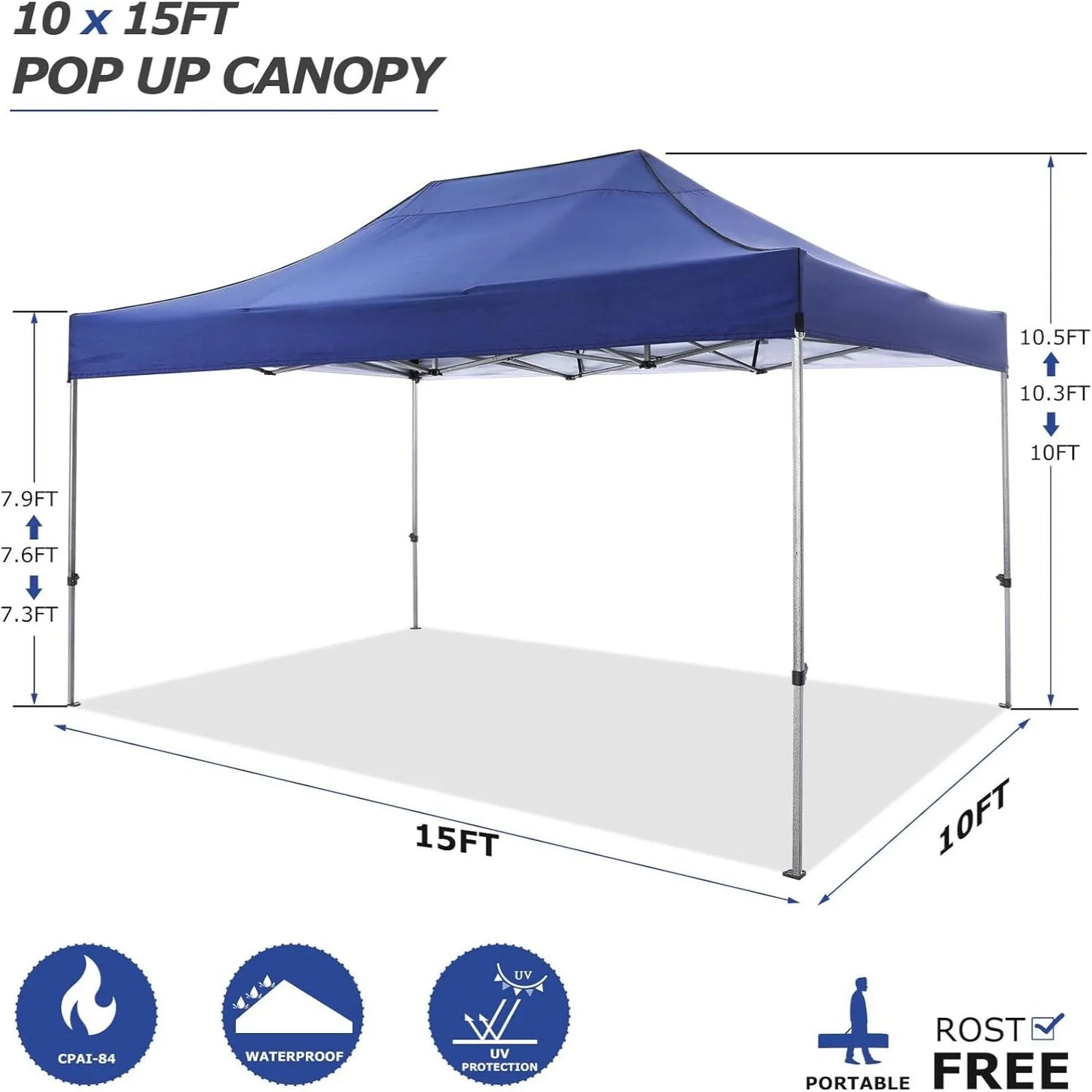 Tuinpaviljoen – Partytent – Inklapbaar Tuinhuisje – Overkapping – Beschutting – Waterdicht Polyester – Staal Frame - 3x4.5m - Marineblauw - QUORE