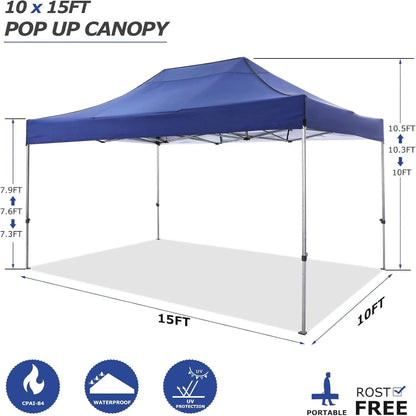 Tuinpaviljoen – Partytent – Inklapbaar Tuinhuisje – Overkapping – Beschutting – Waterdicht Polyester – Staal Frame - 3x4.5m - Marineblauw - QUORE