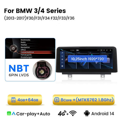 Android 14 Multimedia Speler – Auto Radio – Navigatiesysteem – Touchscreen Head Unit – Infotainment Systeem – Draadloze Apple CarPlay – 10,25 Inch HD Scherm – 6 GB RAM 128 GB Opslag
