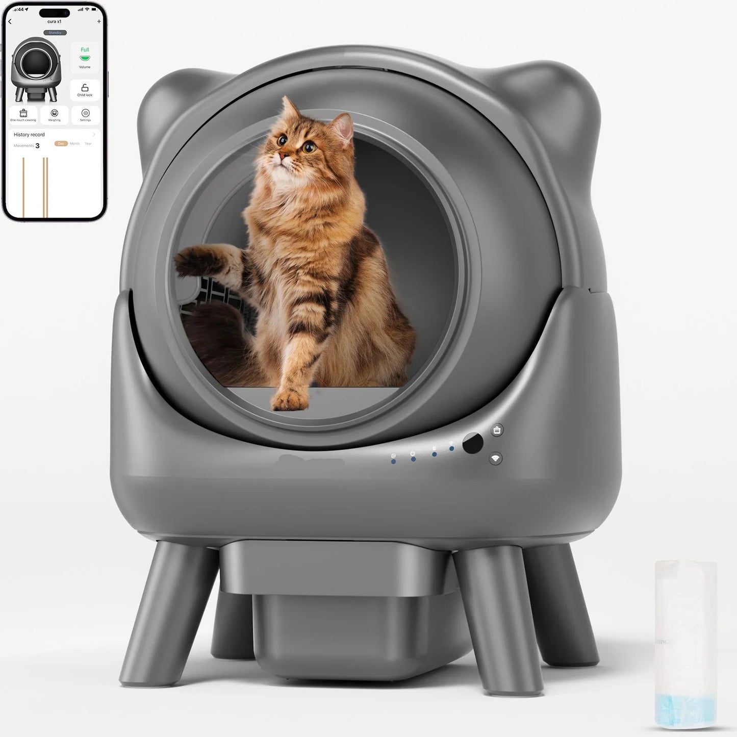 Automatische Kattenbak – Zelfreinigende Kattenbak – Slimme Kattenbak – App-Kattenbak – 60 Liter Inhoud – Geurfilter – Stil Onder 32dB - Grijs