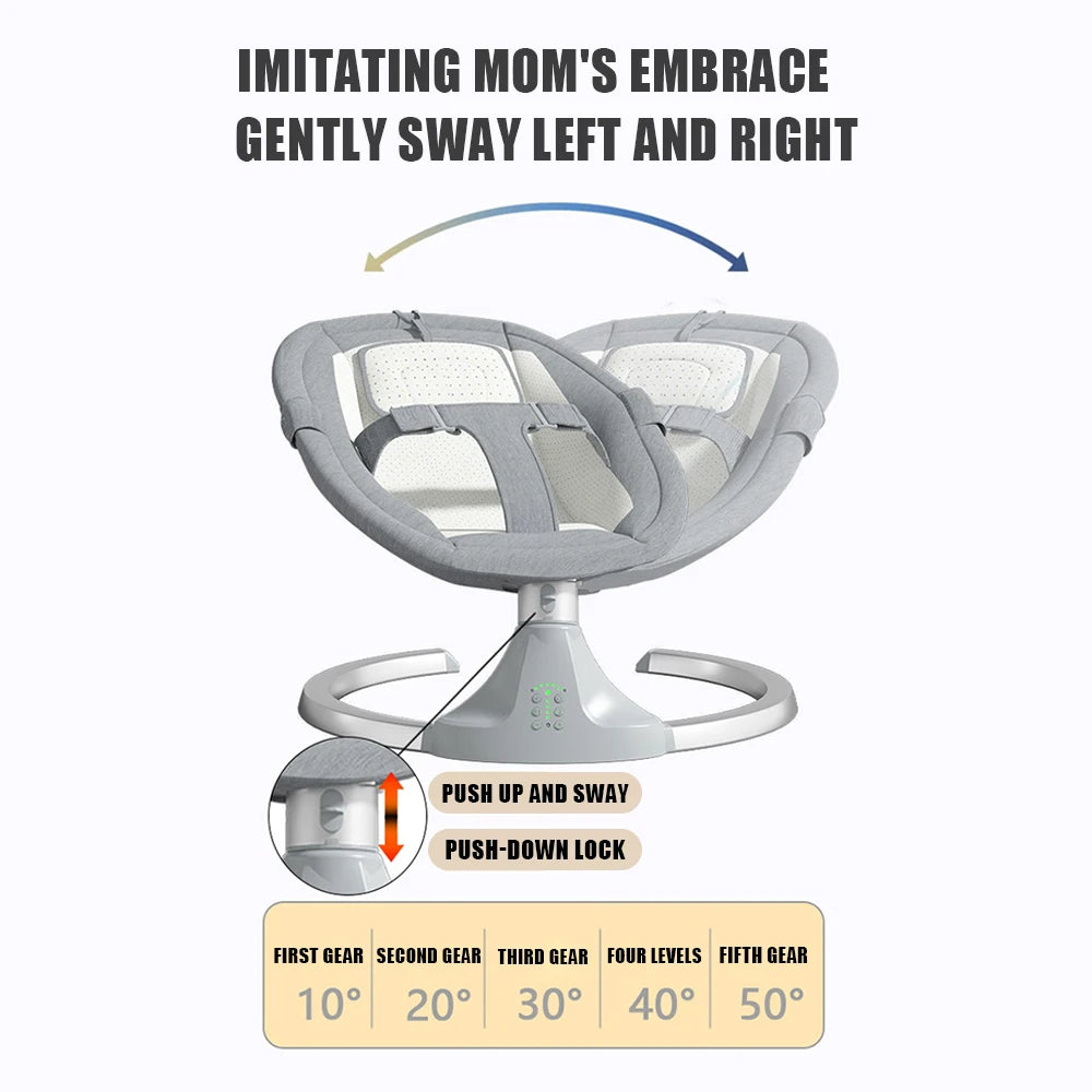 Schommelbedje - Elektrische Luxe Baby Schommelbedje - Babybedje - Wipstoel  - Elektrische Schommelstoel  - Babyschommel- Baby Swing - Kinderstoel - Automatisch Wiegstoel met Afstandsbediening en 5-Puntsgordel - Bluetooth - Koffiekleur