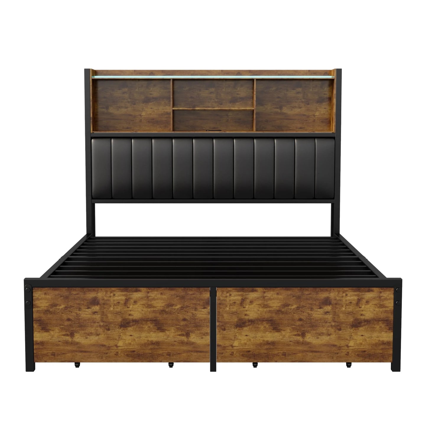 Bedframe – Bedombouw – Bedframe Met Opbergruimte – Slaapbank – Led Bed – Zwart – 160x200 cm – LED Verlichting & USB Poorten