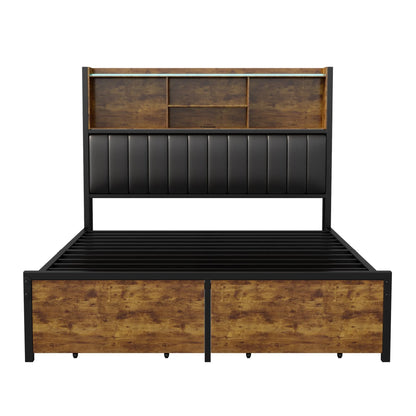 Bedframe – Bedombouw – Bedframe Met Opbergruimte – Slaapbank – Led Bed – Zwart – 160x200 cm – LED Verlichting & USB Poorten