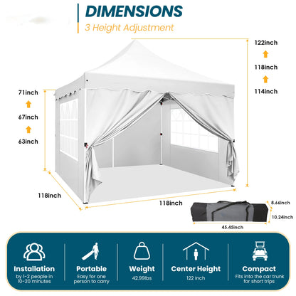 Partytent – Pop-Up Luifel – Tent – Zonnescherm – Schaduwdoek – UV-Bescherming – Waterbestendig – Verstelbaar Frame - 3 x3 Meter - Wit