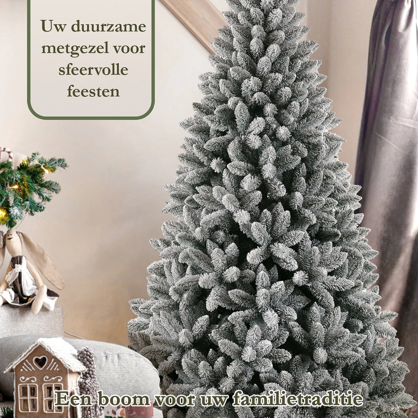 Witte Kunstkerstboom – Kunstkerstboom – Nephboom – Kerstboom Met Sneeuweffect – Winterboom – 210 cm Hoog – 100% PVC Met 1381 Takpunten & Metalen Standaard