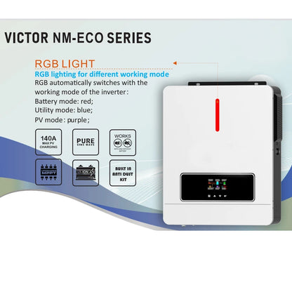 6200W 48V Dual Output RGB Light 90-500VDC 120A MPPT Charger Controller on/off Grid With BMS Solar Inverter Work without battery