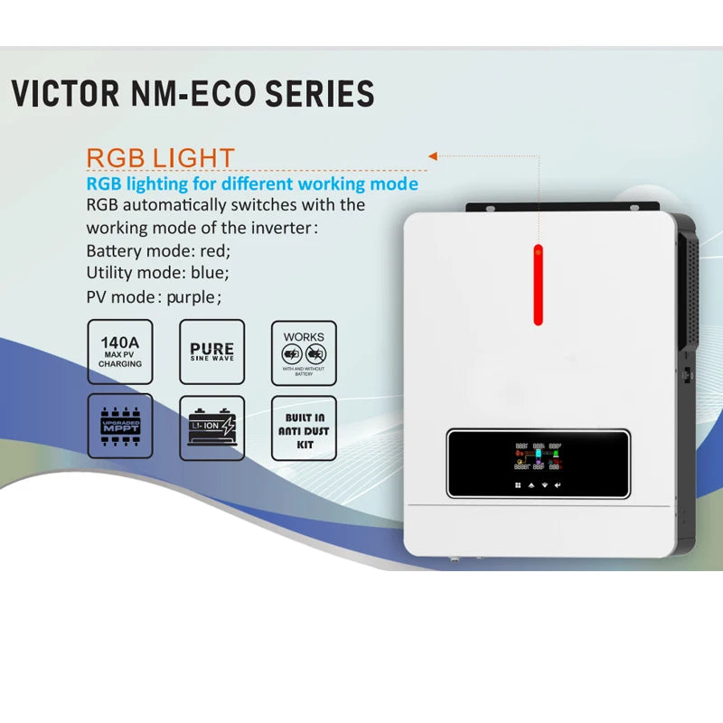 Solar Inverter – Zonne-Omvormer – 48V Omvormer – MPPT Inverter – Dual Output – 6200W Vermogen – Hoog Rendement Tot 98%