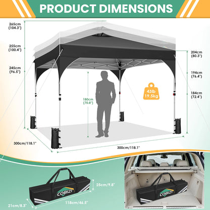Pavilion 3x3m Waterproof Stable Winterproof Folding Gazebo Party Tent Garden Gazebo, 3 Side Panels, for Camping, Festivals