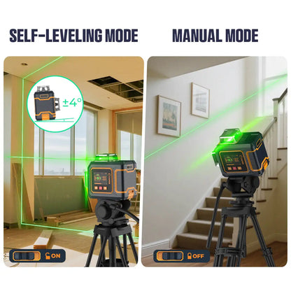 Laserwaterpas – Kruislijnlaser – Lijnlaser – Bouwlaser – Zelfnivellerend – 12 Lijnen 3x360° Groene Laser – LCD Display & App Bediening