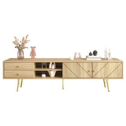 Tv-Meubel – Tv-Kast – Mediameubel – Opbergmeubel – Licht Eiken Finish – Gouden Metalen Poten - 160 x 36  x 42 - Houtkleur