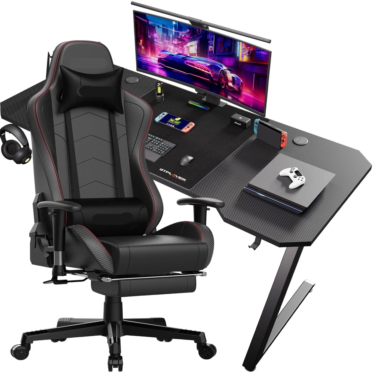 Gamingbureau – Gamebureau – Computerbureau – Hoekbureau – Gaming Desk – Ergonomisch Ontwerp – Krasbestendig Metalen Frame