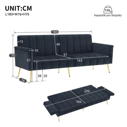 Loungebank – Slaapbank – Relaxbank – Tweezits Bank – Lounge Sofa – Zwart – Verstelbare Rugleuning – Zachte Velvet Bekleding