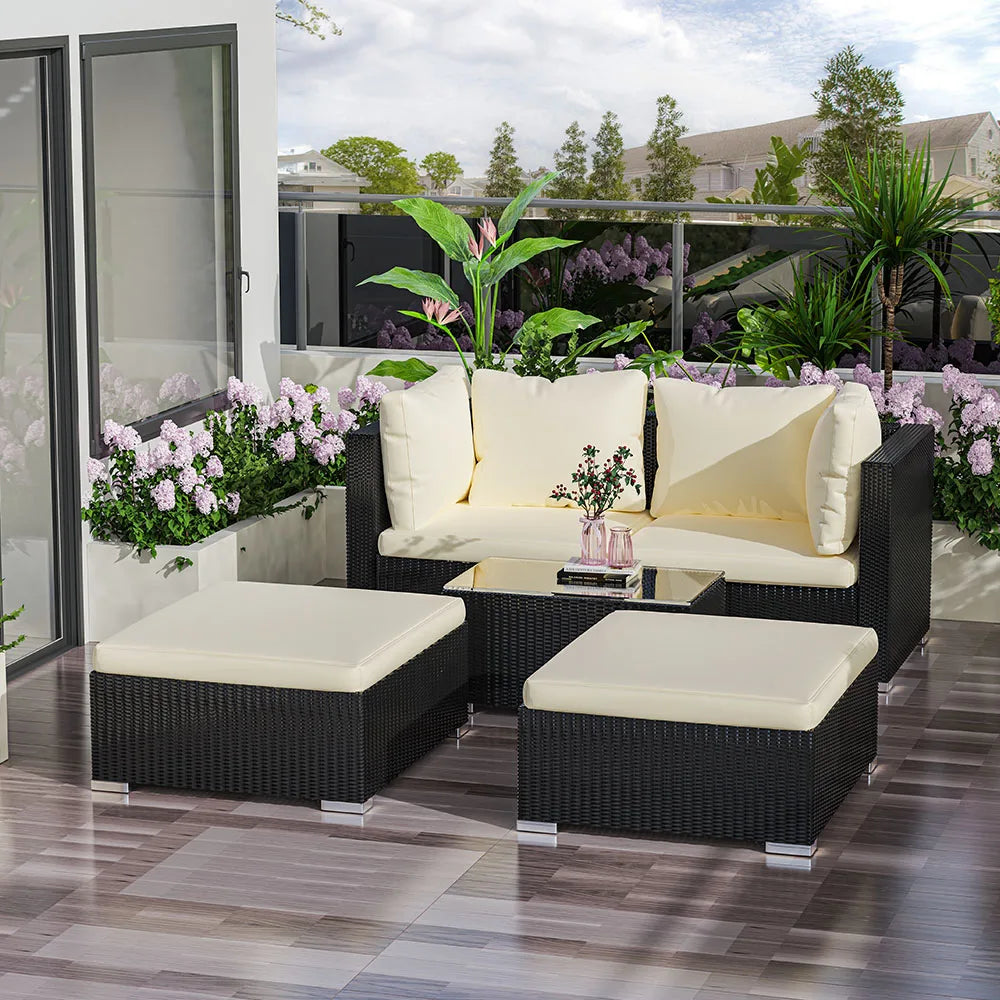 Tuinmeubelset – Loungeset – Rattan Set – Tuinbank – Weerbestendig – 6 Cm Kussens – Gehard Glas - QUORE