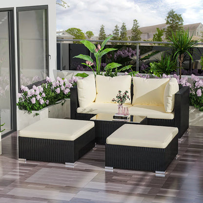 Tuinmeubelset – Loungeset – Rattan Set – Tuinbank – Weerbestendig – 6 Cm Kussens – Gehard Glas - QUORE