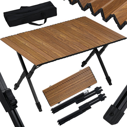 Campingtafel - Inklapbare Tafel - Klaptafel - Buiten Picknicktafel met Opbergtas - Opvouwbare - bbq Tafel - Verstelbare Hoogte - Lichtgewicht Tuin- en BBQ Tafel – Hout-look
