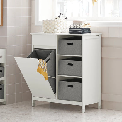 Waskast – Wasmand – Wasbak – Wasruimte Organizer – Wassen Opbergen – Wit – Drie Uitklapbare Wasmanden – Compact Formaat 80x91x38 cm - QUORE