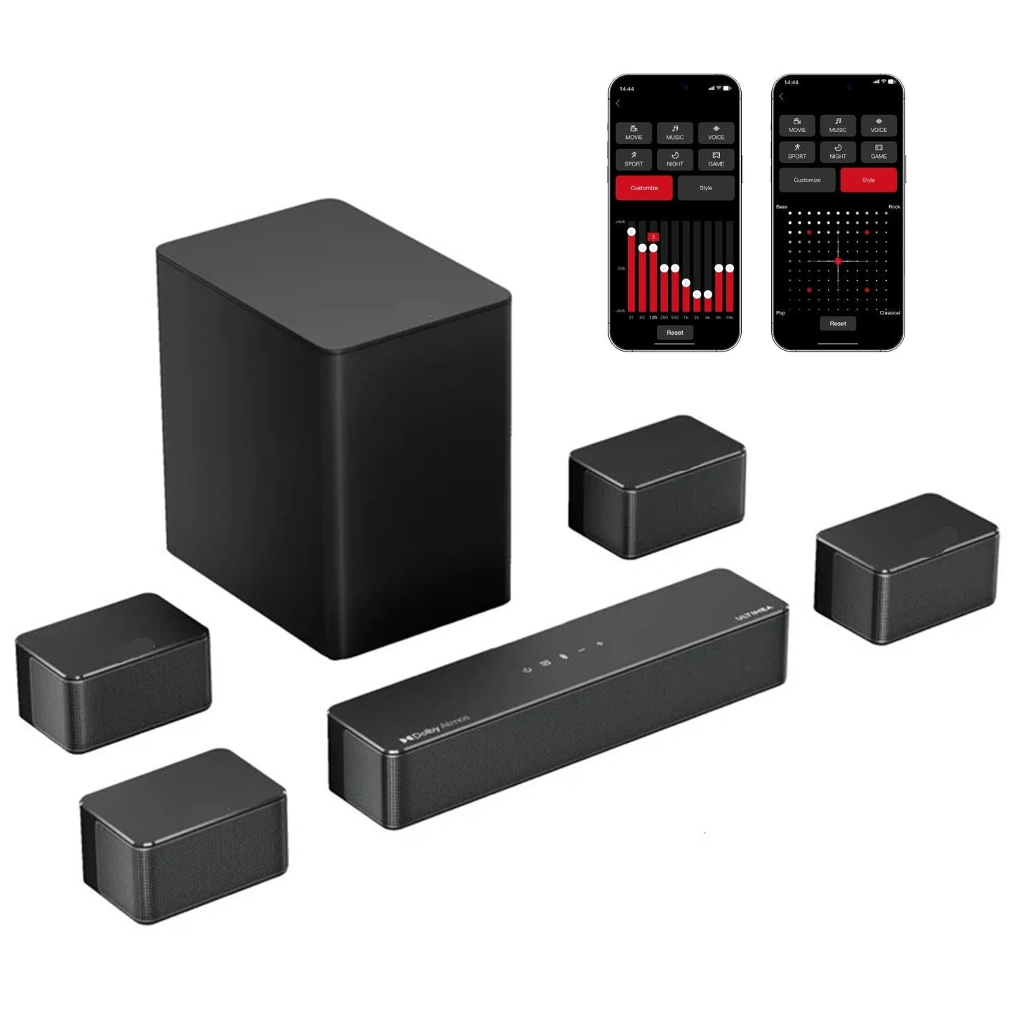 Soundbar - 7.1ch - Soundbar voor TV - Surround Sound-Systeem - met Subwoofer - Dolby Atmos - APP & Afstandsbediening - Bluetooth-luidspreker - AUX - Optical - HDMI - ARC - Zwart