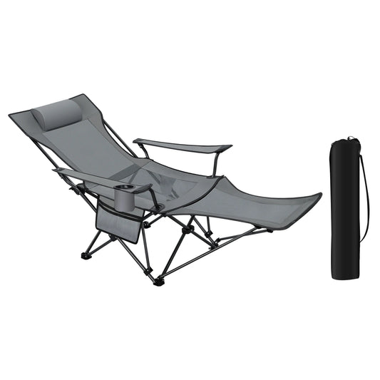 Opvouwbare Campingstoel - Kampeerstoel - Strandstoel - Verstelbare Rugleuning - Met Voetensteun - 4-in-1 Design - Lichtgewicht en Draagbaar - Voor Strand - Tuin en Outdoor - Grijs