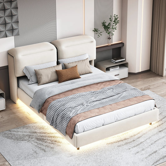 Bed 160x200 cm – Tweepersoonsbed – Slaapbed – Ledikant – Bedframe – Met Opbergruimte – Verstelbare LED-Verlichting