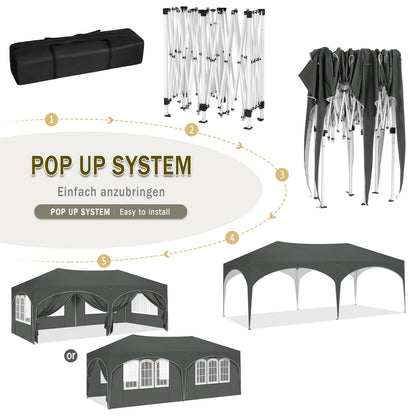 Pop-Up Tent – Tuinpaviljoen – Opblaasbare Tuintent – Buiten Shelter – 3x6 Meter – UV-Bescherming 98% – Verstelbare Hoogte - Grijs