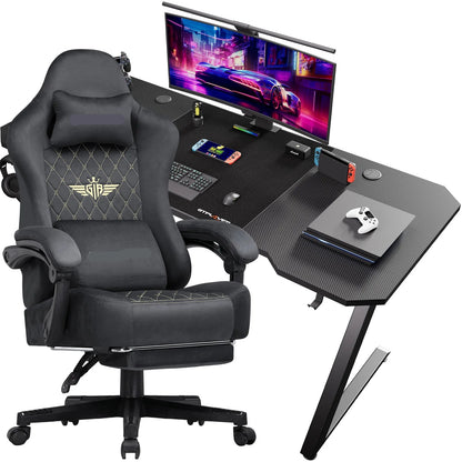 Gamingtafel – Game Bureau – Computertafel – Gaming Desk – Werktafel – Ergonomisch Ontwerp – Met Verstelbare Stoel - QUORE