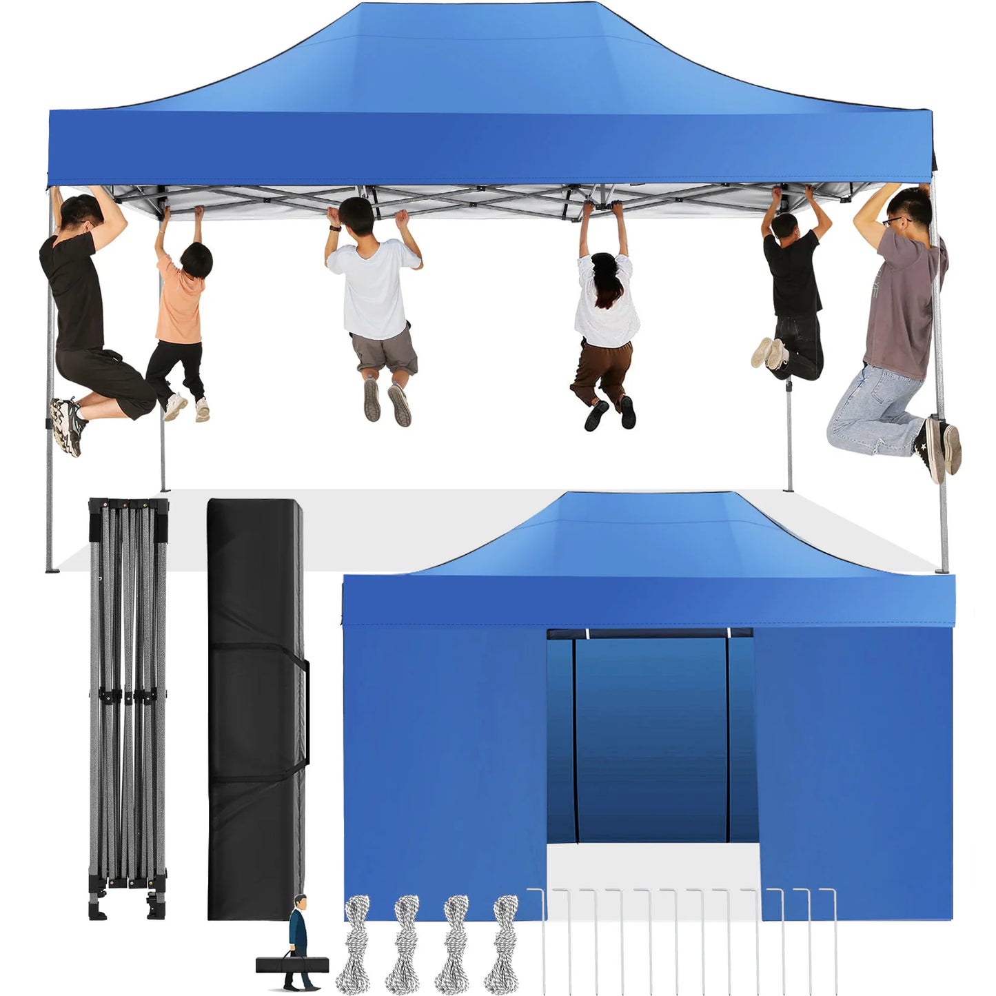 Partytent – Opvouwbare Tent – Tuinkamer – Overkapping – Waterdicht – 3x4,5 Meter – UV-Beschermd - Blauw