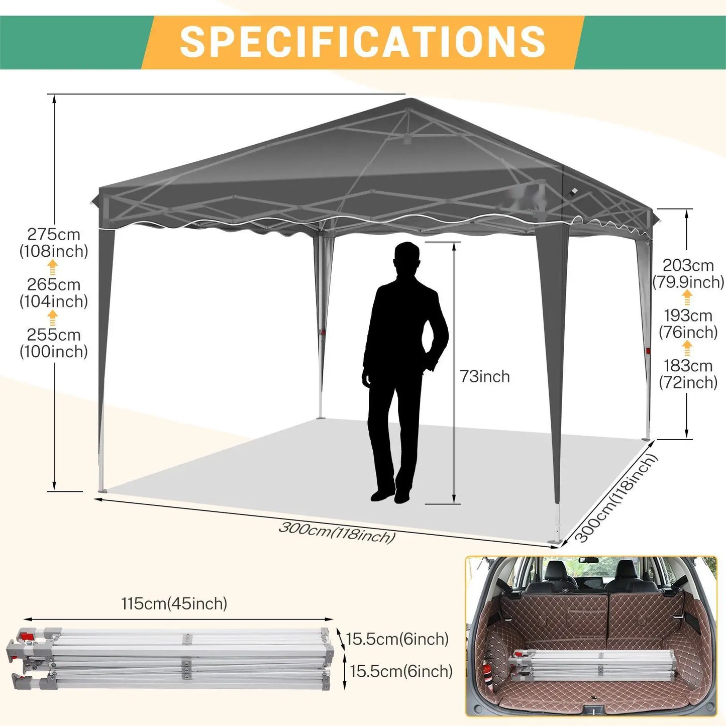 Paviljoen - Tuinpaviljoen - Partytent - Tuintent - Pop-up Kliksysteem - Stabiel - Vouwtent - Verwijderbaar Zijpanelen - Opvouwbaar - Waterdicht - Hoogte Verstelbaar - 50+UV-Bescherming - voor Tuin - Buiten - Achtertuin - 210D Oxford-stof - 3 x 3 m - Zwart