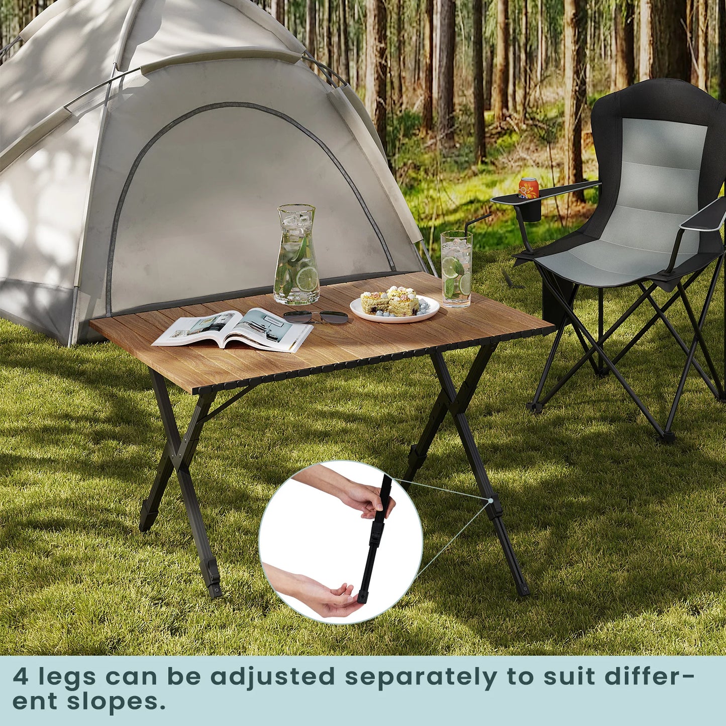 Campingtafel - Inklapbare Tafel - Klaptafel - Buiten Picknicktafel met Opbergtas - Opvouwbare - bbq Tafel - Verstelbare Hoogte - Lichtgewicht Tuin- en BBQ Tafel – Hout-look
