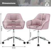 Office Chair - Work Chair - Chairs - Adjustable Height - Armrests - Comfortable Seat - Velvet - 360° Rotatable - Ergonomic - Pink Velvet