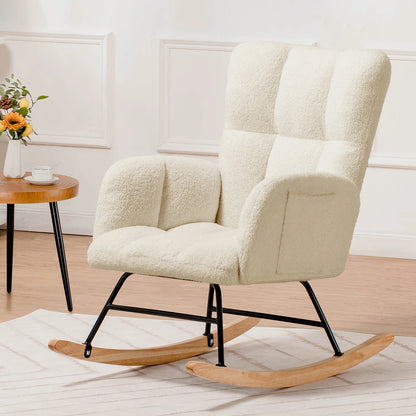 Schommelstoel – Relaxstoel – Fauteuil – Voedingsstoel – Loungefauteuil – Teddypluche Bekleding – Inclusief Voetenbankje – Draagvermogen 150 kg
