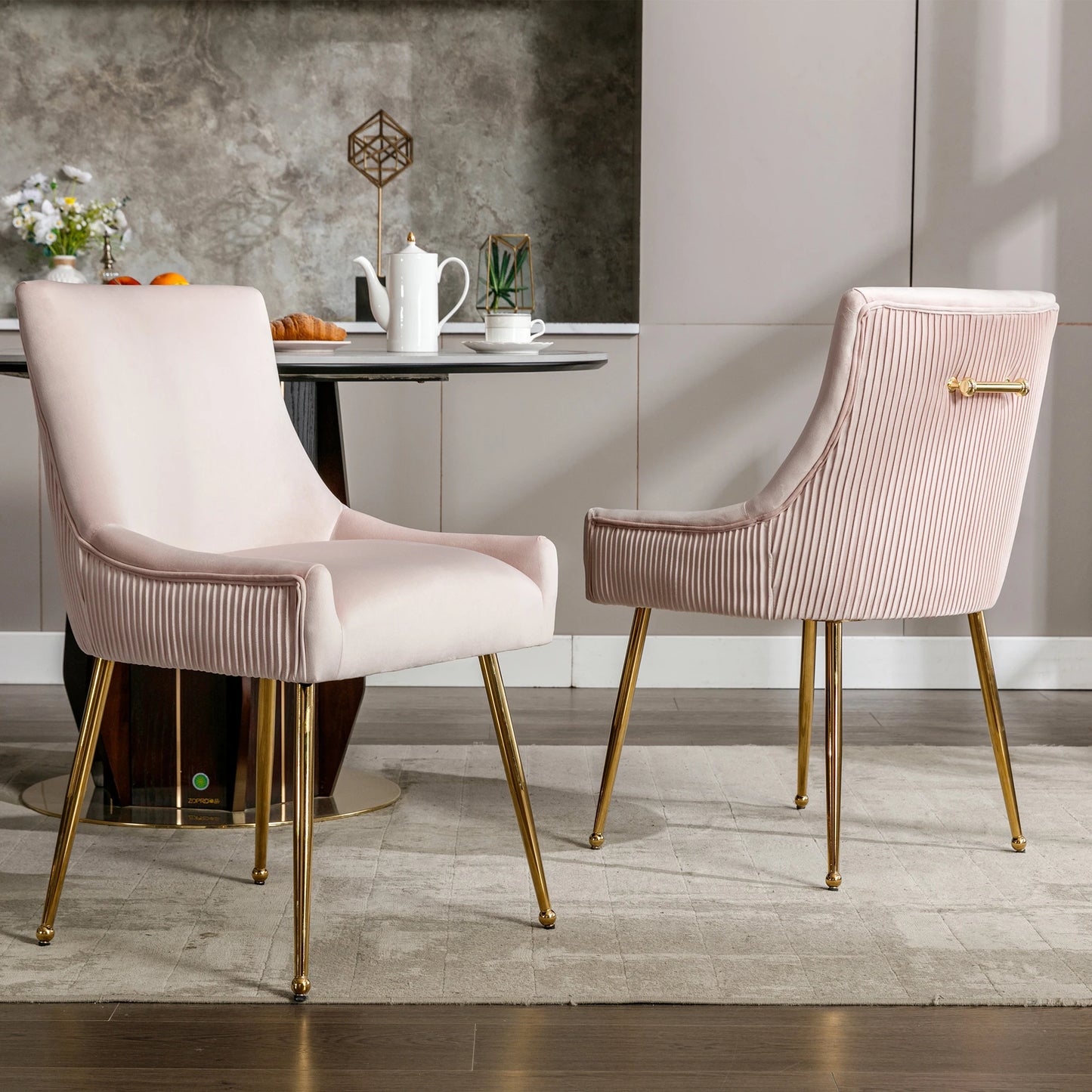 Eetkamerstoel – Stoel – Dining Chair – Velours Stoel – Set Van 2 - Gewatteerde Stoel – Metalen Pootjes – Ergonomisch Ontwerp - Roze