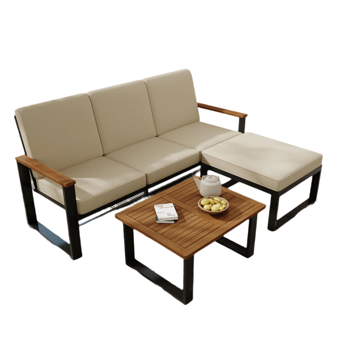 Tuinmeubelset – 3-Delige - Loungeset - Hoekbank – Voetenbank – Salontafel – Gegalvaniseerd Stalen Frame – Acaciahouten Tafelbladen - Wit