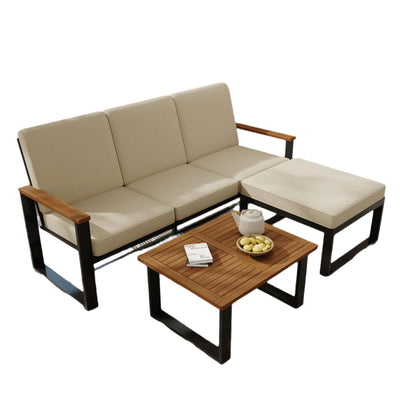 Tuinmeubelset – 3-Delige - Loungeset - Hoekbank – Voetenbank – Salontafel – Gegalvaniseerd Stalen Frame – Acaciahouten Tafelbladen - Wit