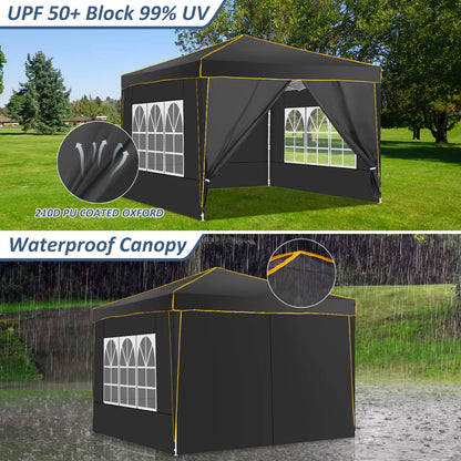 Partytent – Vouwtent – Tent – Schaduwdoek – Waterdicht – UV-Bescherming 50+ - Metalen Frame –  3 x 3 Meter - Zwart