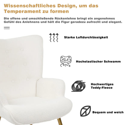 Wing Chair – Fauteuil – Loungestoel – Accentstoel – Relaxstoel – Lichtgrijs Teddy Velvet – Inclusief Voetenbank – Duurzame Dennenhouten Constructie
