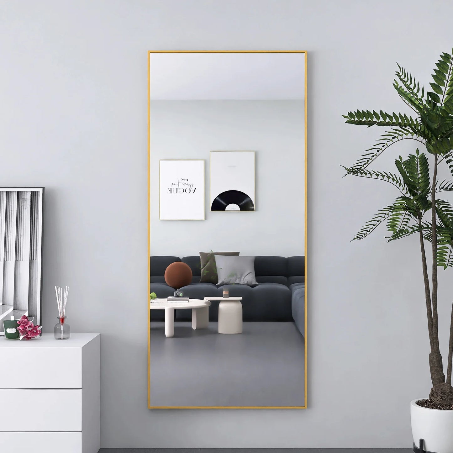 Staande Spiegel – Full Body Spiegel – Grote Spiegel – Vloerspiegel – Goudkleurige Spiegel – 180 x 80 cm – Versterkt Glas – Stevig Metalen Frame - QUORE